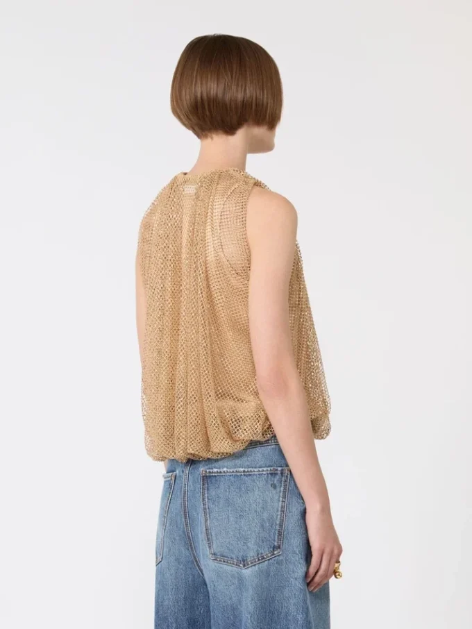 Top de malla con cristales, color camel Top de malla con cristales, color camel