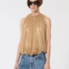 Top de malla con cristales, color camel Top de malla con cristales, color camel