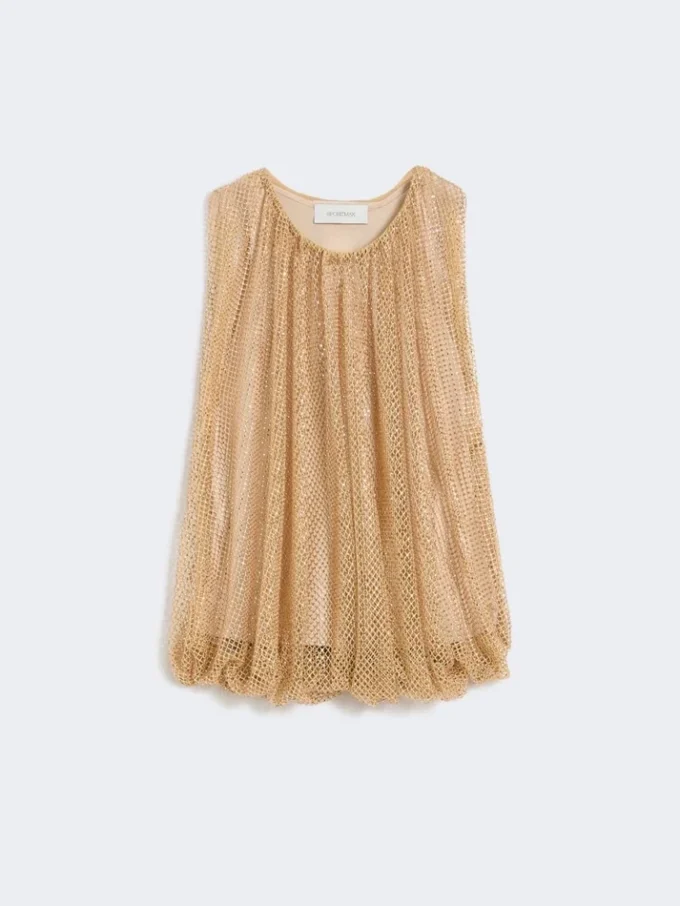 Top de malla con cristales, color camel Top de malla con cristales, color camel