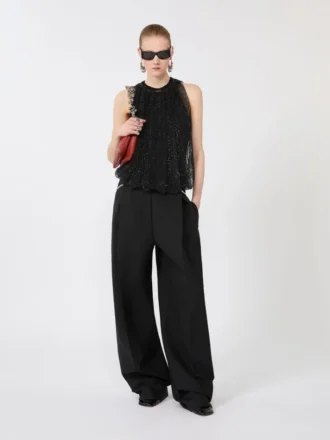 Top de malla con cristales, negro