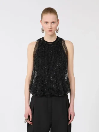 Top de malla con cristales, negro