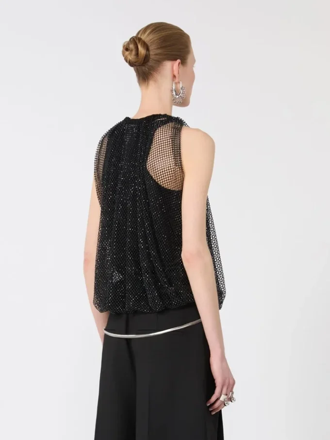 Top de malla con cristales, negro Top de malla con cristales, negro