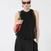 Top de malla con cristales, negro Top de malla con cristales, negro