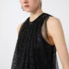 Top de malla con cristales, negro Top de malla con cristales, negro