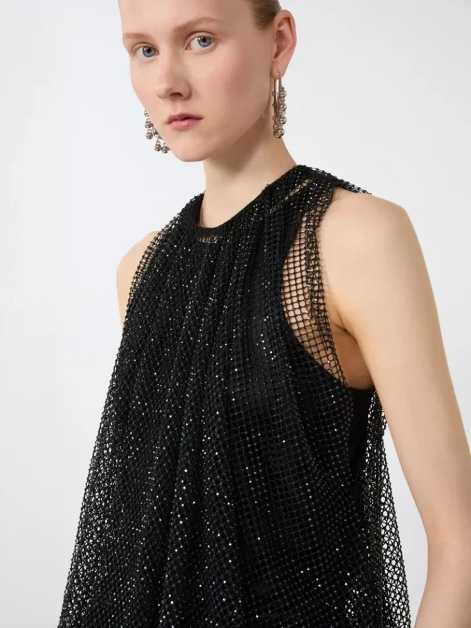 Top de malla con cristales, negro Top de malla con cristales, negro