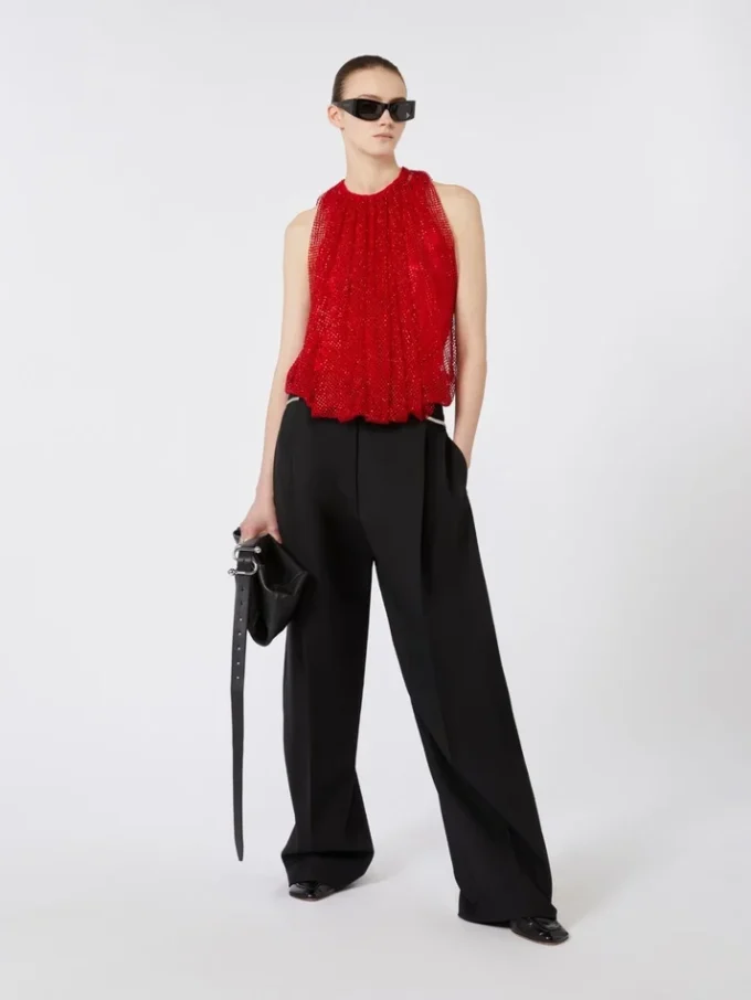 Top de malla con cristales, rojo Top de malla con cristales, rojo