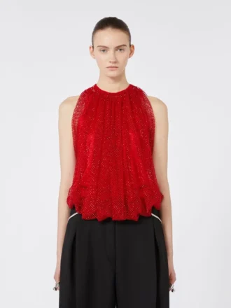 Top de malla con cristales, rojo