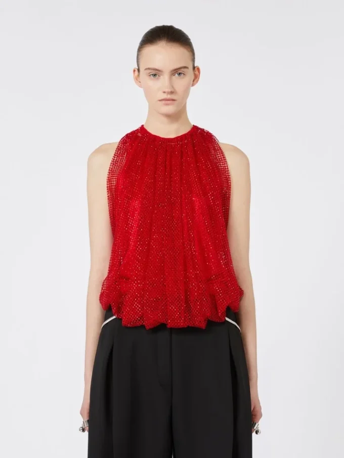 Top de malla con cristales, rojo Top de malla con cristales, rojo