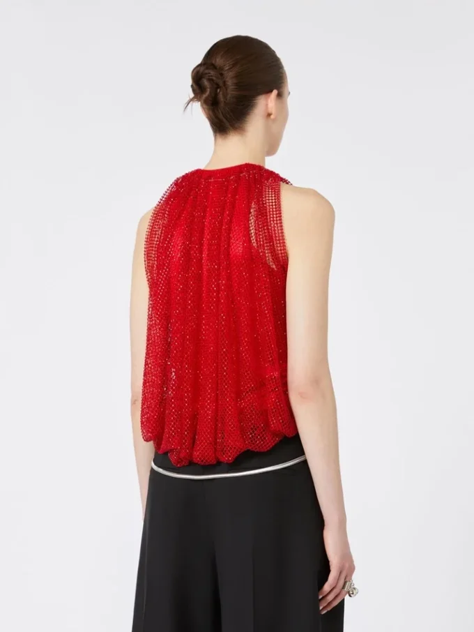 Top de malla con cristales, rojo Top de malla con cristales, rojo