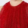 Top de malla con cristales, rojo Top de malla con cristales, rojo