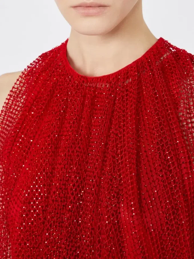 Top de malla con cristales, rojo Top de malla con cristales, rojo