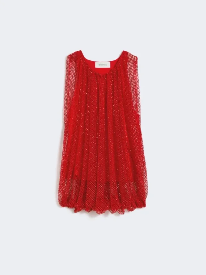 Top de malla con cristales, rojo Top de malla con cristales, rojo