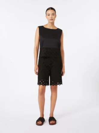 Top de popelín y encaje de macramé, negro