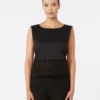 Top de popelín y encaje de macramé, negro Top de popelín y encaje de macramé, negro