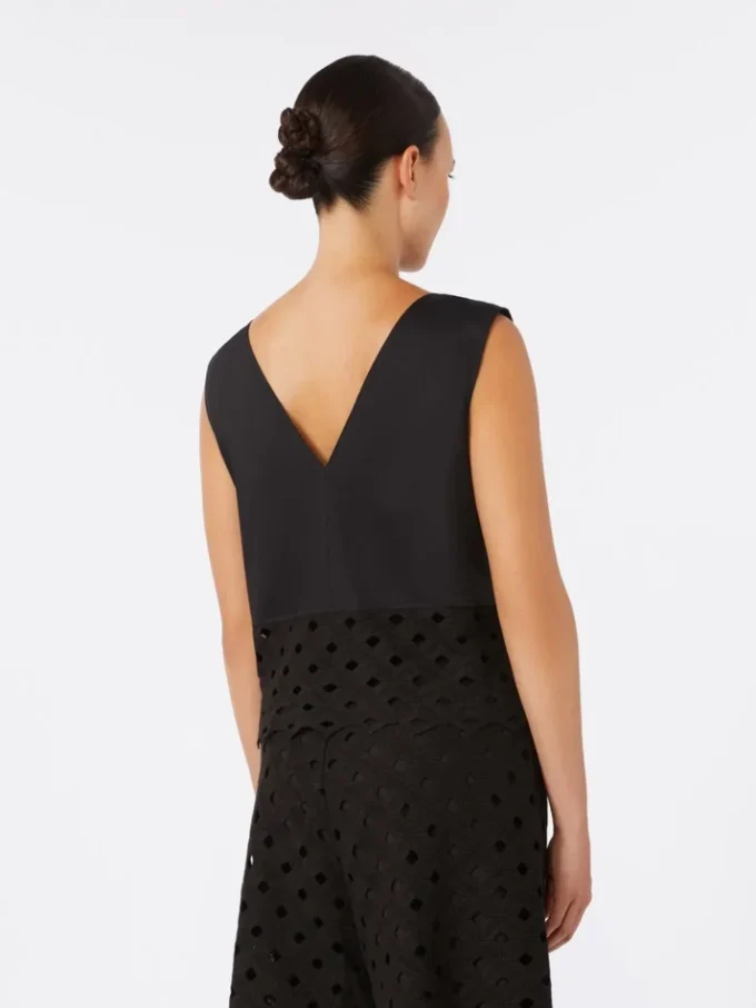 Top de popelín y encaje de macramé, negro Top de popelín y encaje de macramé, negro