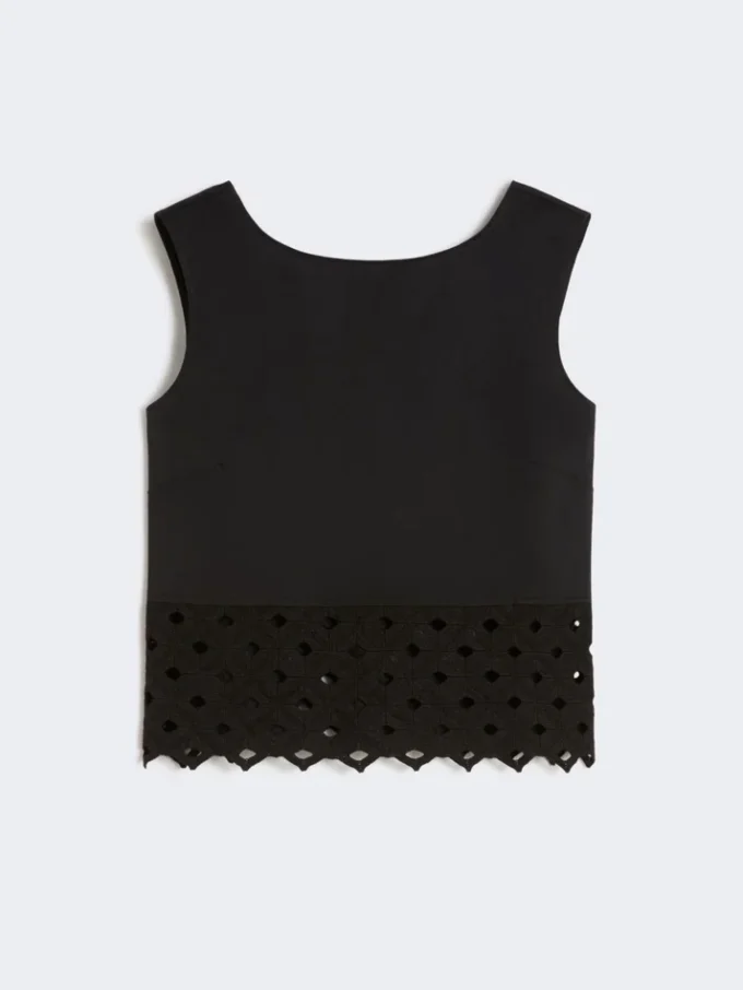 Top de popelín y encaje de macramé, negro Top de popelín y encaje de macramé, negro