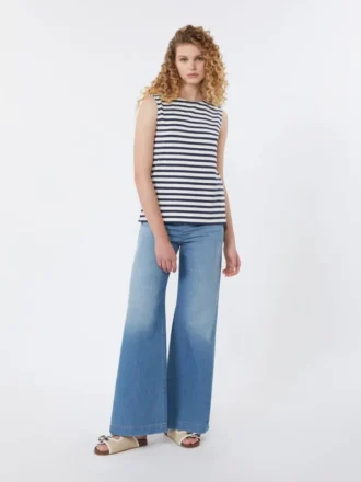 Top sin mangas de punto interlock, azul marino