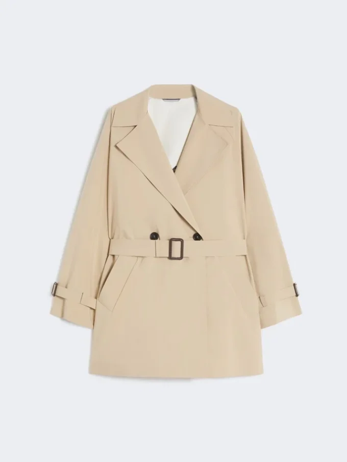 Trench corto de lona repelente al agua, color beige Trench corto de lona repelente al agua, color beige