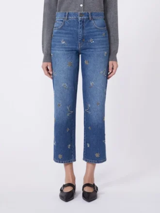 Vaqueros de denim bordados, azul marino