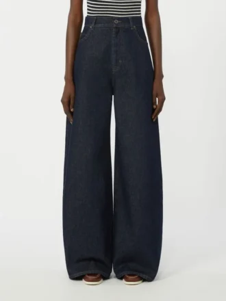 Vaqueros de denim de algodón de corte ancho, azul marino