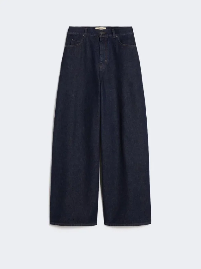Vaqueros de denim de algodón de corte ancho, azul marino Vaqueros de denim de algodón de corte ancho, azul marino