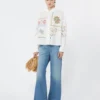Blusa de algodón con encaje y bordados, blanca Blusa de algodón con encaje y bordados, blanca