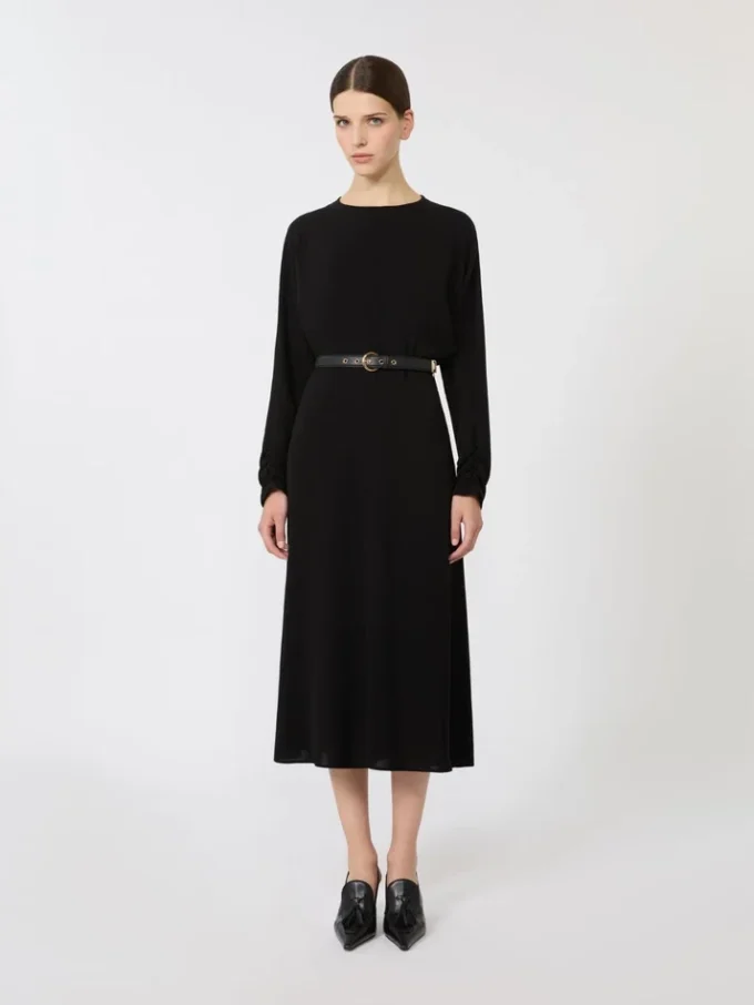 Vestido acampanado de cady, negro