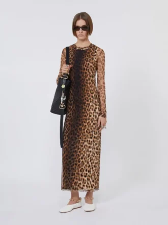 Vestido ajustado de jersey de tul, en tonos beige