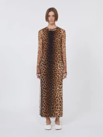 Vestido ajustado de jersey de tul, en tonos beige