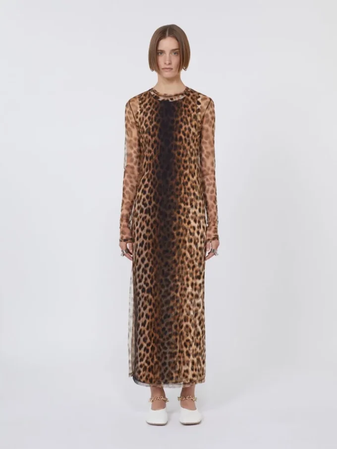 Vestido ajustado de jersey de tul, en tonos beige Vestido ajustado de jersey de tul, en tonos beige