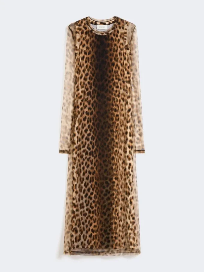 Vestido ajustado de jersey de tul, en tonos beige Vestido ajustado de jersey de tul, en tonos beige