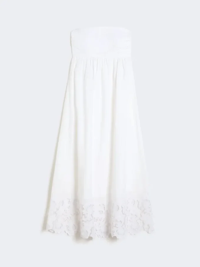Vestido bustier de lona de lino, blanco