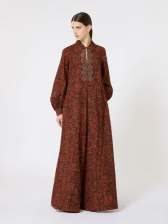 Vestido caftán de algodón estampado, color caramelo