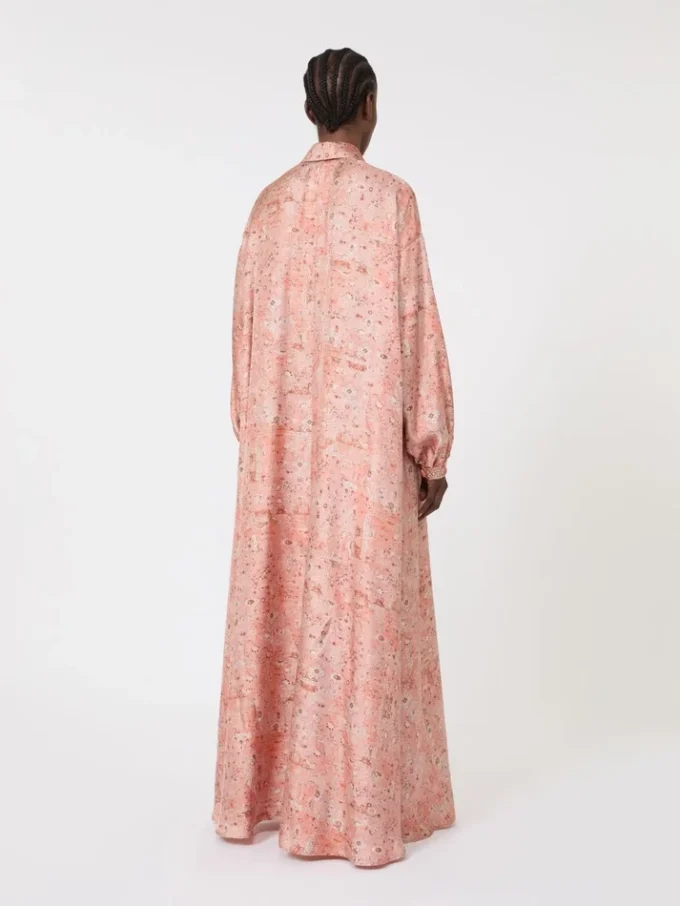 Vestido caftán de sarga estampado, color coral