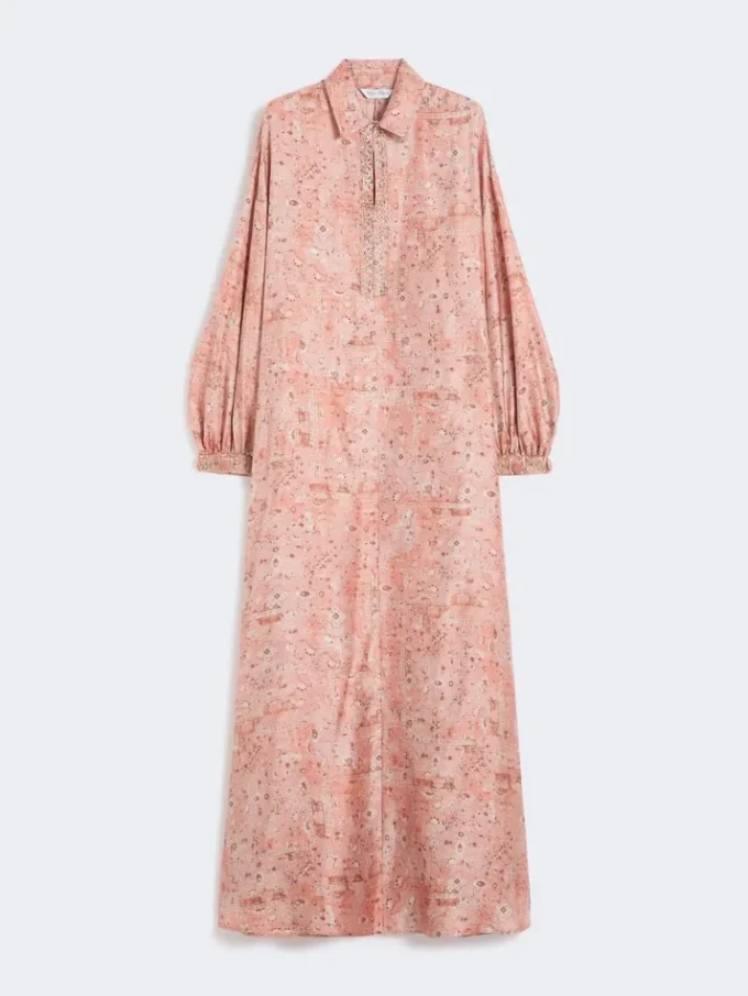 Vestido caftán de sarga estampado, color coral