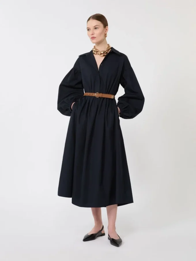Vestido camisero de algodón, azul marino