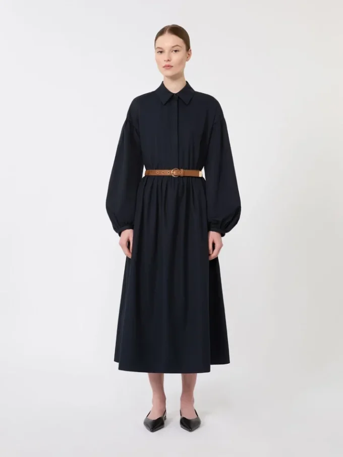 Vestido camisero de algodón, azul marino