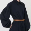 Vestido camisero de algodón, azul marino