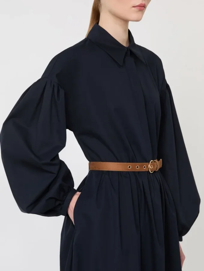 Vestido camisero de algodón, azul marino