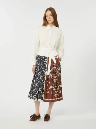 Vestido camisero de algodón estampado y sarga, blanco