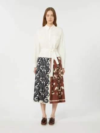 Vestido camisero de algodón estampado y sarga, blanco
