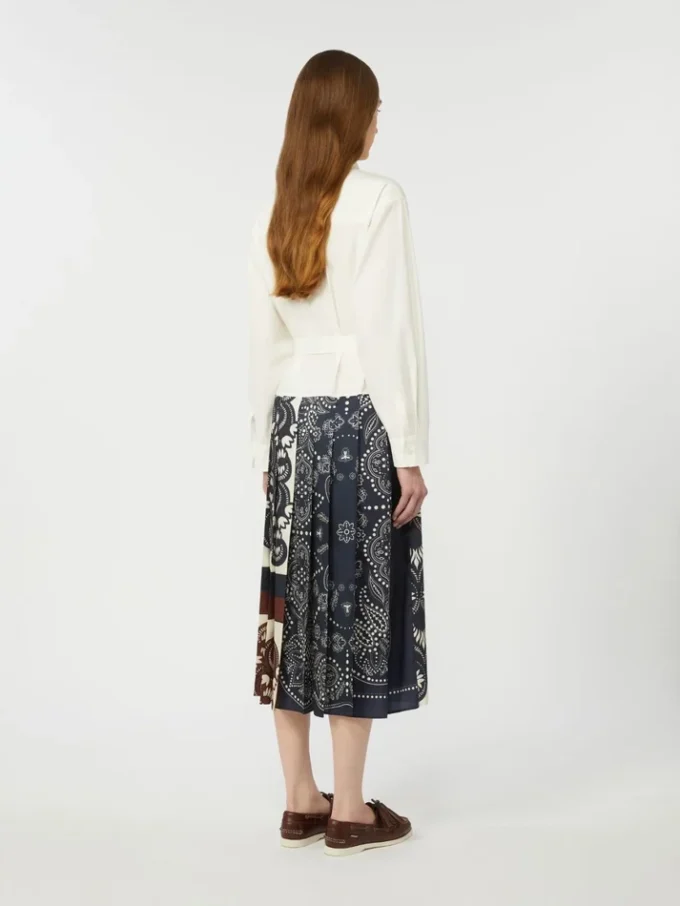 Vestido camisero de algodón estampado y sarga, blanco