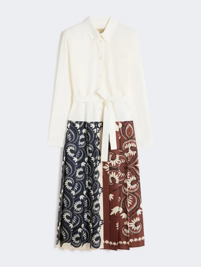 Vestido camisero de algodón estampado y sarga, blanco