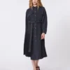 Vestido camisero de denim y satén, negro Vestido camisero de denim y satén, negro