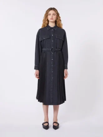 Vestido camisero de denim y satén, negro
