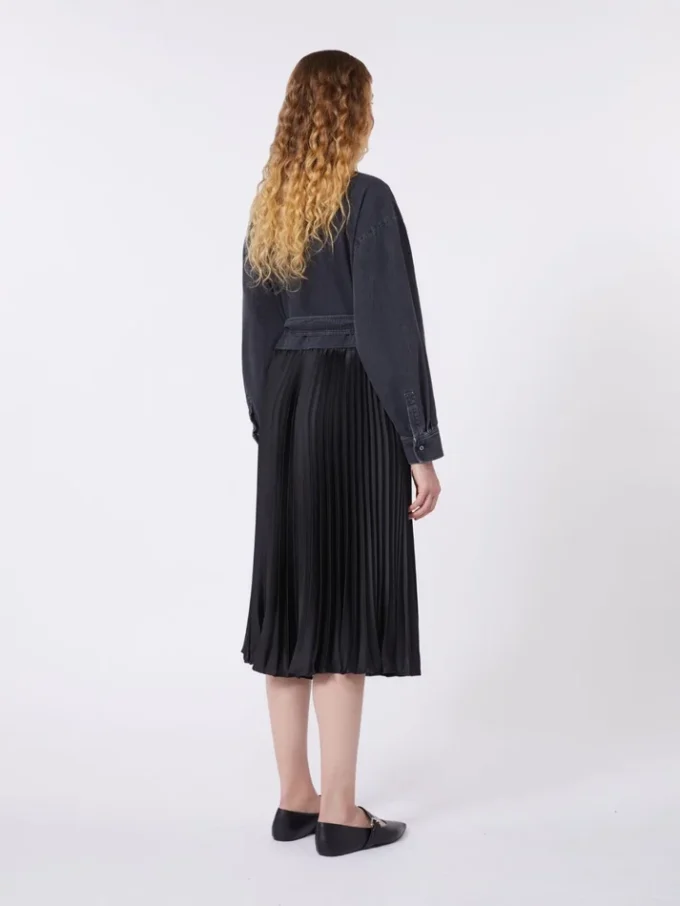 Vestido camisero de denim y satén, negro Vestido camisero de denim y satén, negro