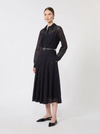 Vestido camisero de encaje, azul marino