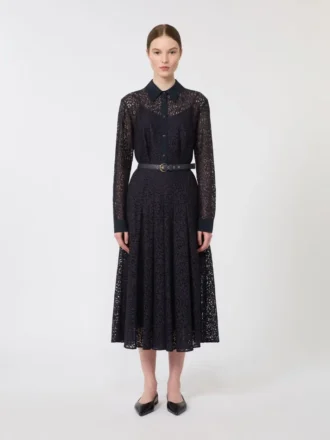 Vestido camisero de encaje, azul marino