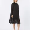 Vestido camisero de gasa de ramio bordado, negro Vestido camisero de gasa de ramio bordado, negro