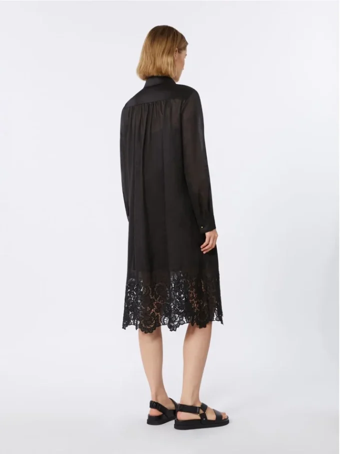 Vestido camisero de gasa de ramio bordado, negro Vestido camisero de gasa de ramio bordado, negro